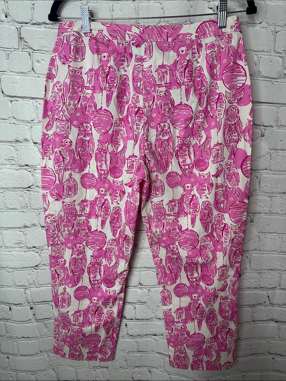 Lilly Pulitzer Lightweight Pink White Owl Print Y2K Stretch Capri Pants Size 6 - Picture 5 of 6